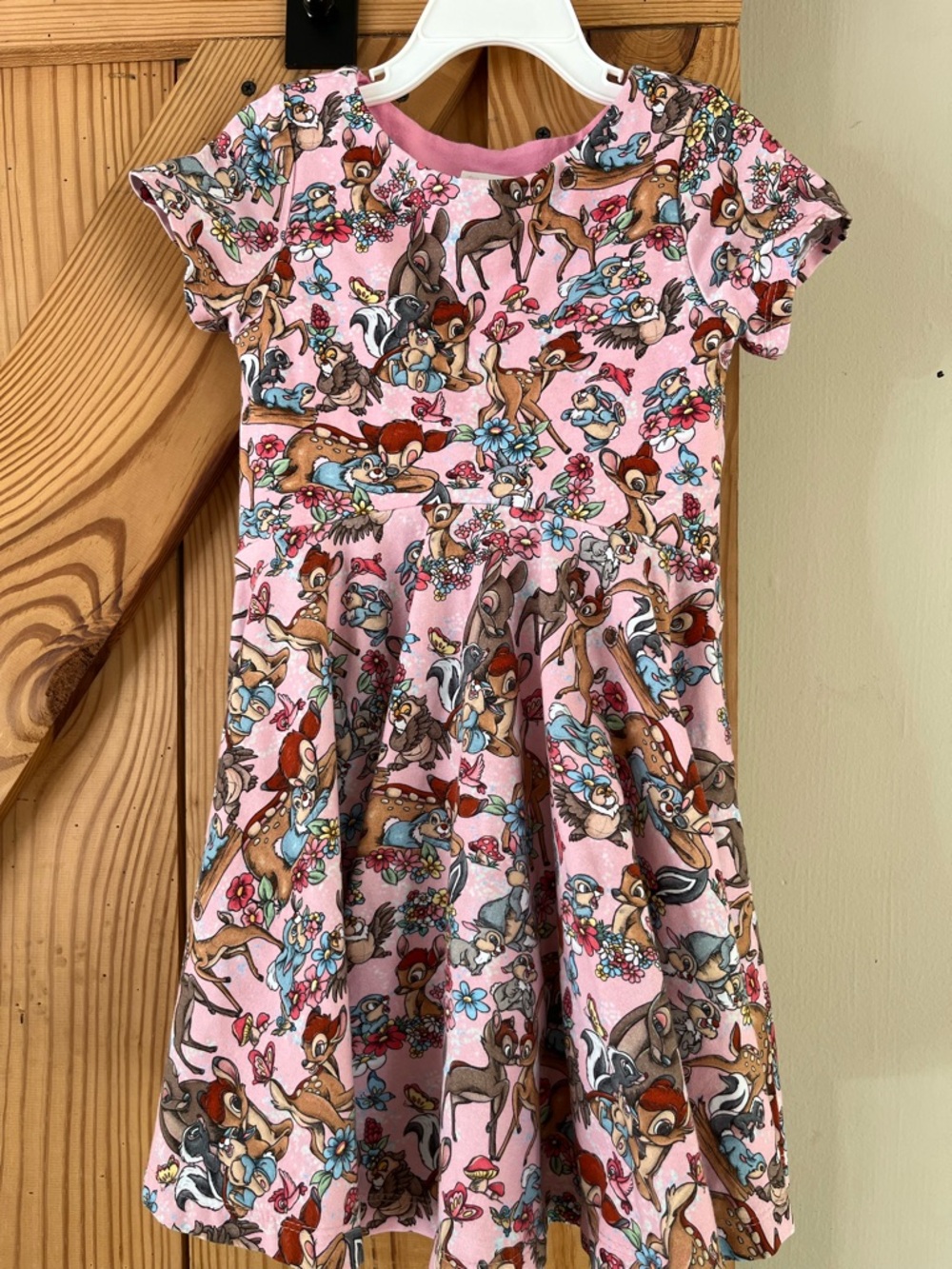 Girls' Pink Deer Print Short Sleeve Casual Dress
